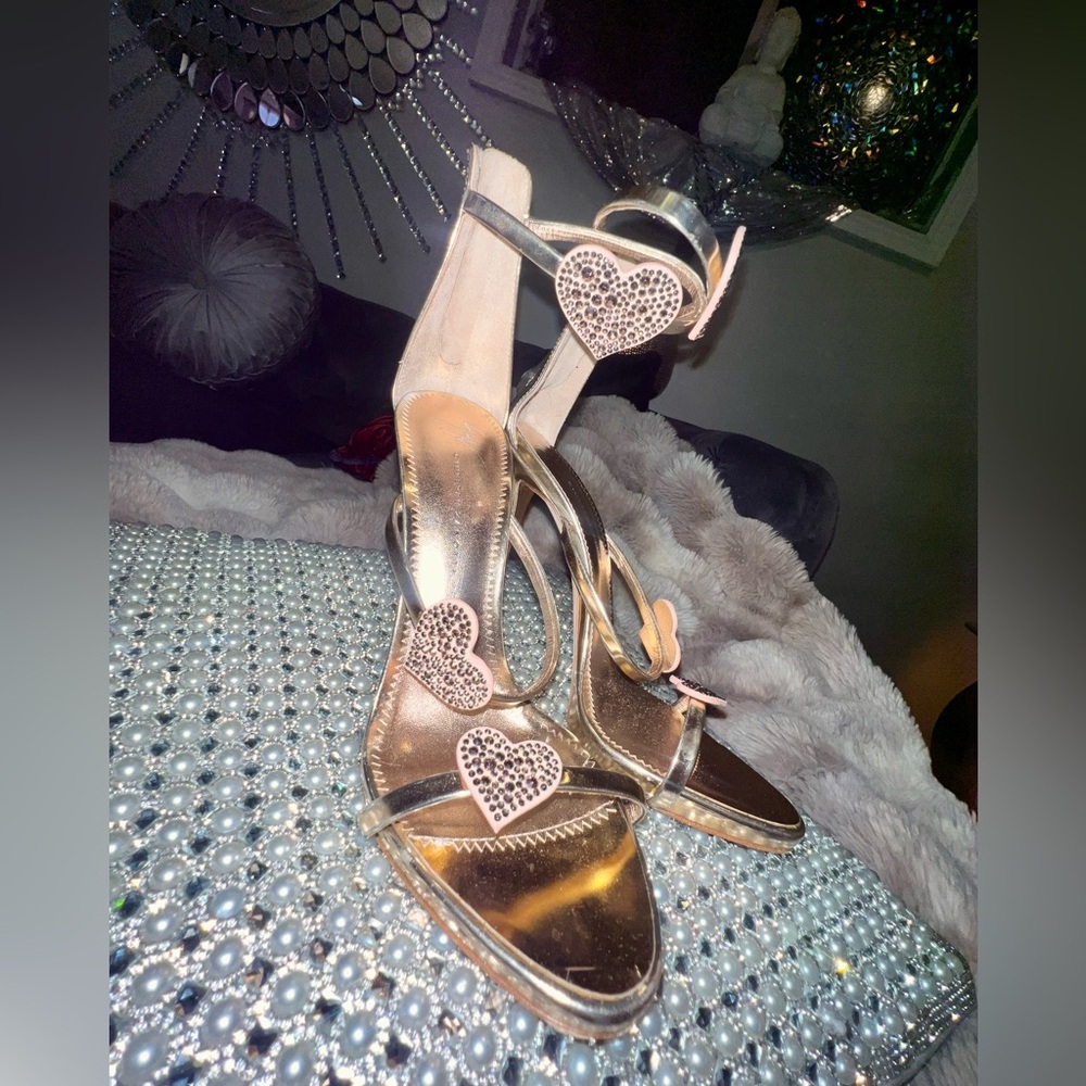 Giuseppe Zanotti Rose Gold Harmony Love Sandals Swarovski Hearts, 38.5/8 - Picture 9 of 17